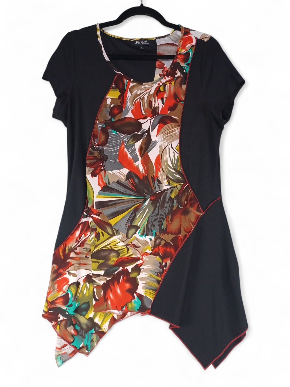 Papa Vancouver Women's Boho Sharkbite Tunic Dress Small Artsy Lagenlook Floral